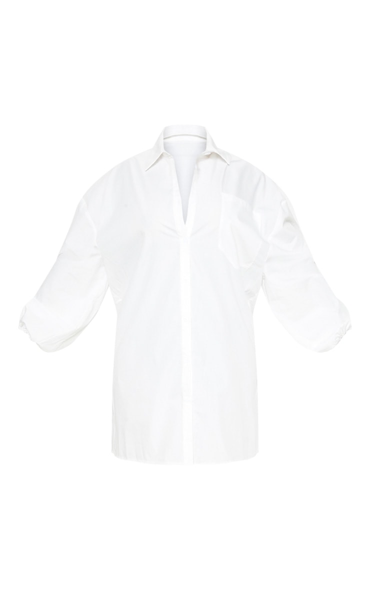 Plus White Oversized Puff Sleeve Shirt Dress
