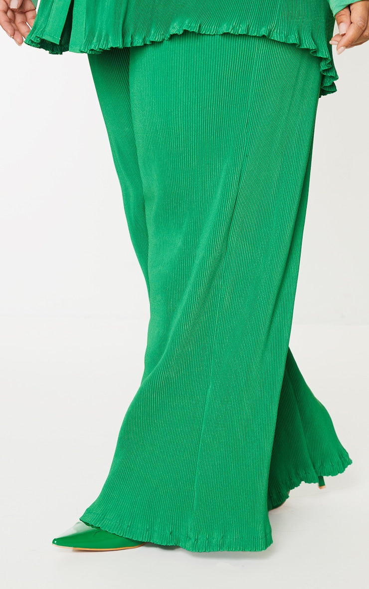 Plus Chocolate Plisse High Waisted Wide Leg  Pants