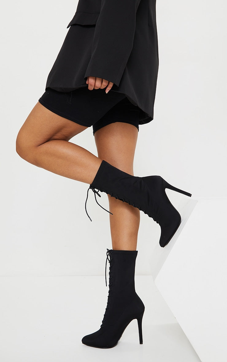 Mazy Nude Lace Up Sock Boots