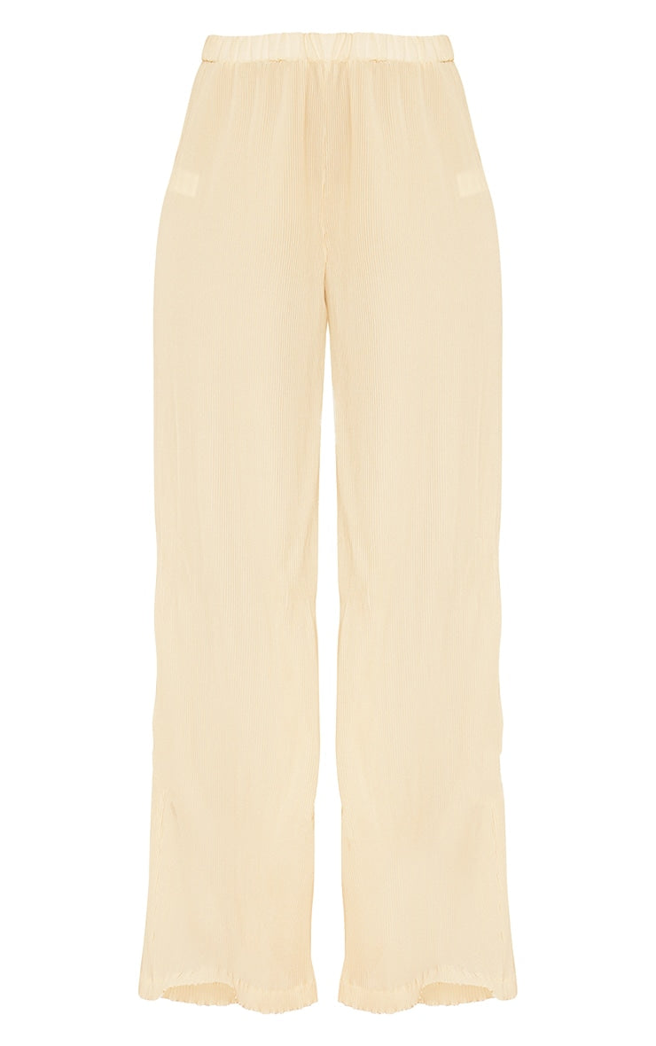 Light Grey Plisse High Waisted Wide Leg Pants