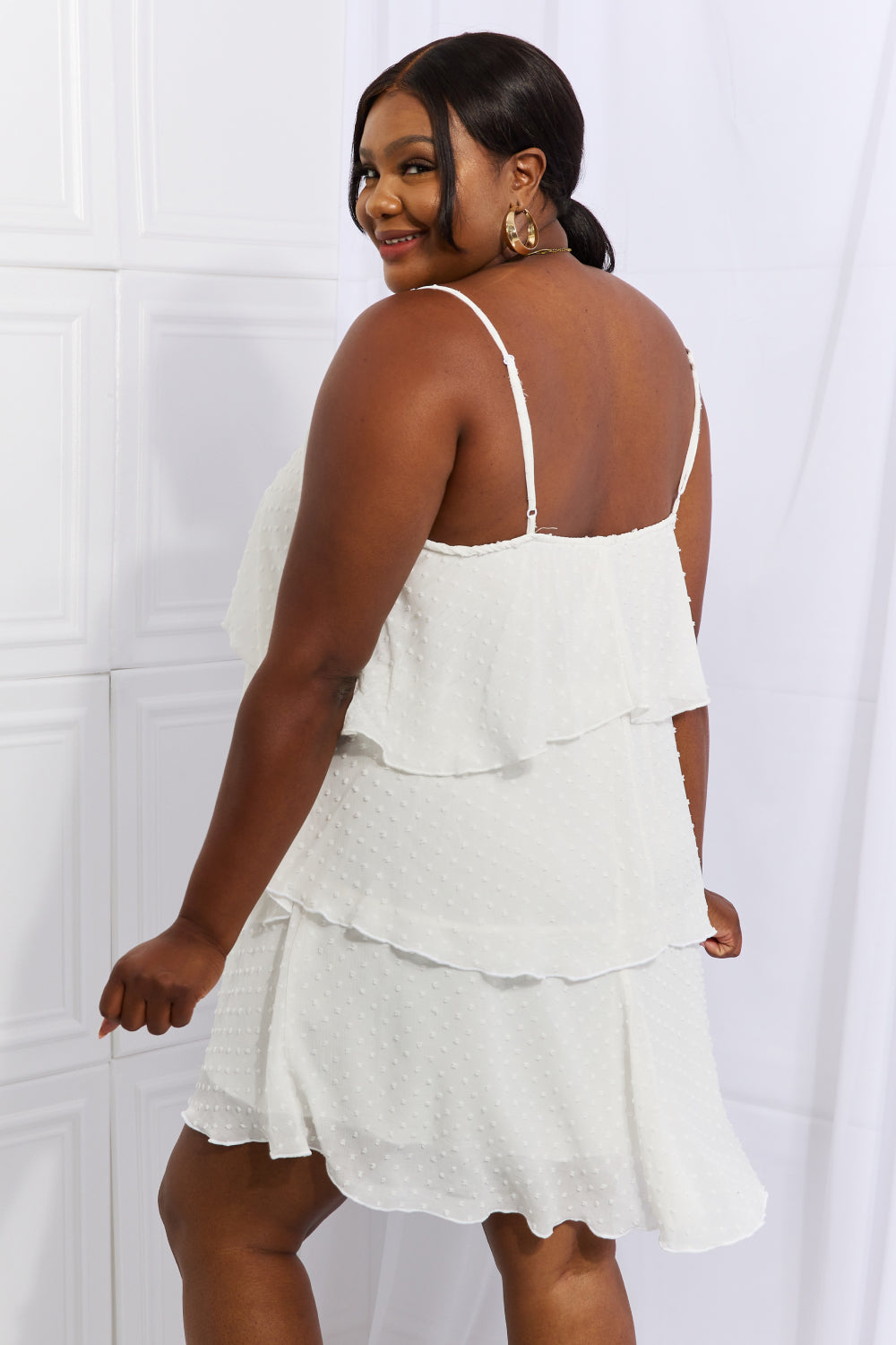 Ruffle Style Cami Dress in Soft White