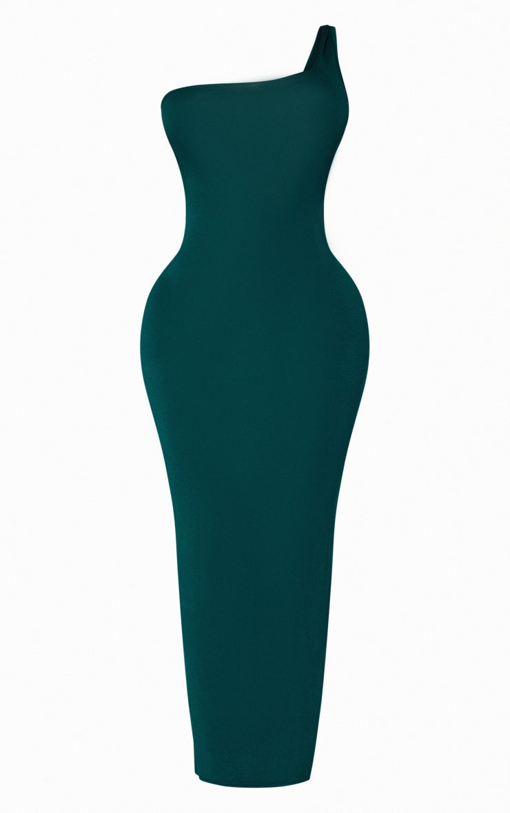 Emerald Green Jersey One Shoulder Maxi Dress