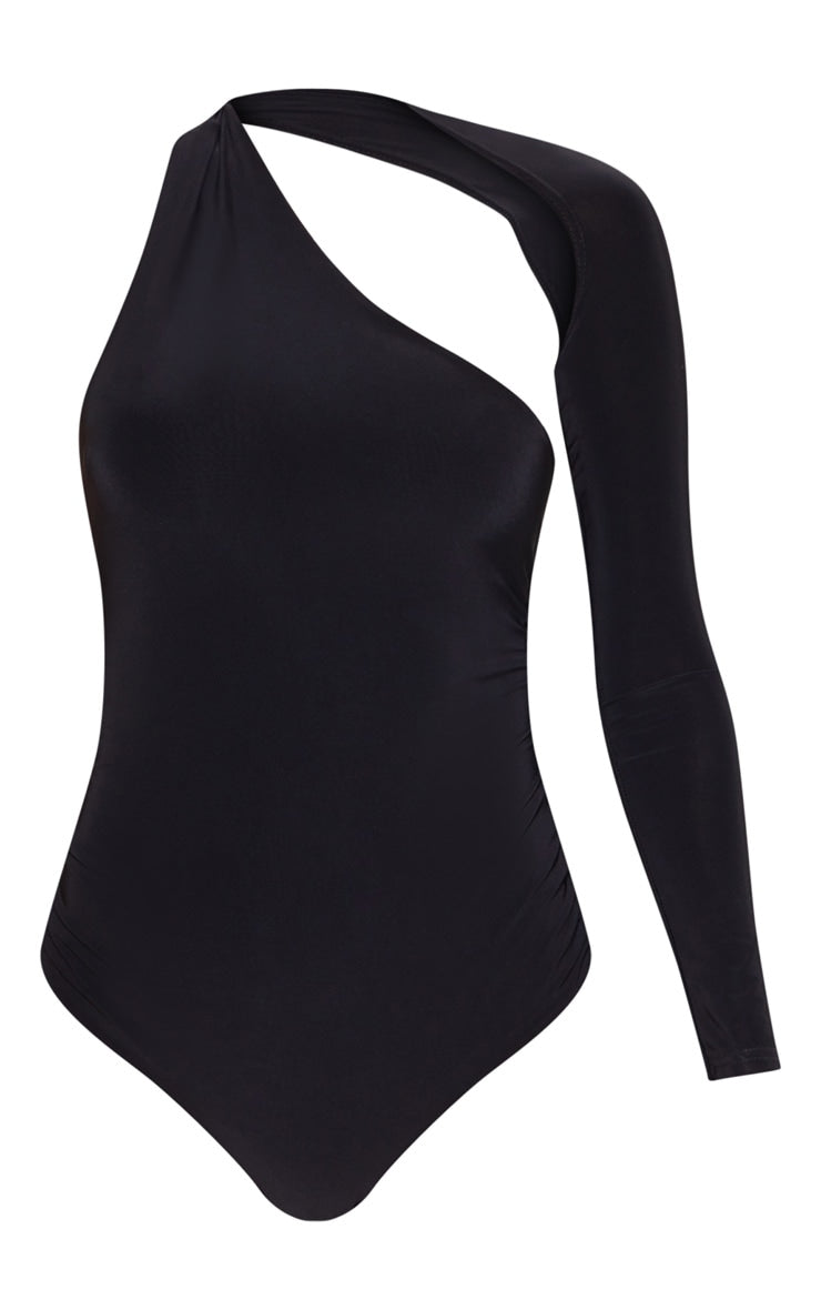Black One Shoulder Asymmetric Bodysuit