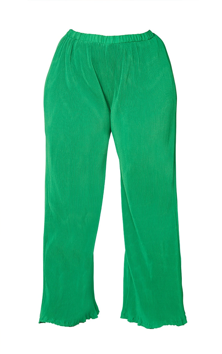 Plus Bright Green Plisse High Waisted Wide Leg Pants
