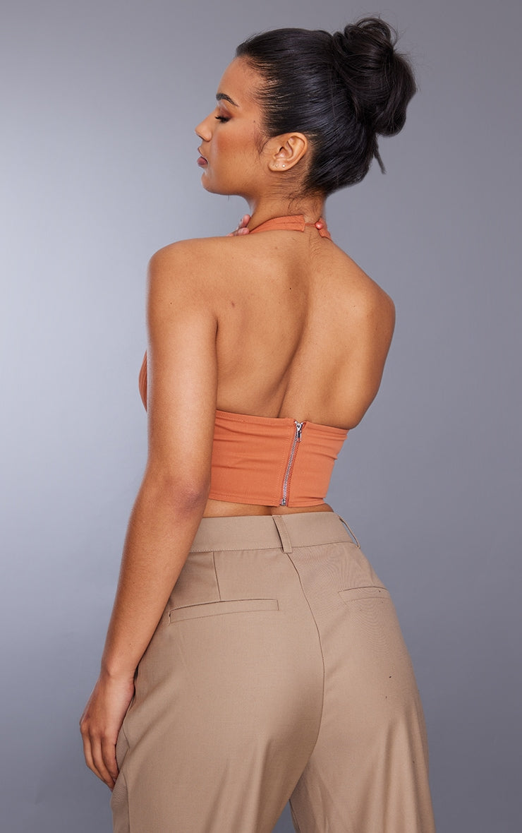 Stone Cargo Pleated Bust Plunge Crop Top
