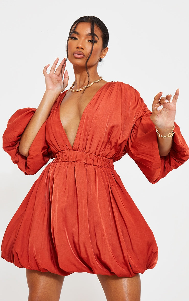 White Puff Sleeve Puffball Hem Shift Dress
