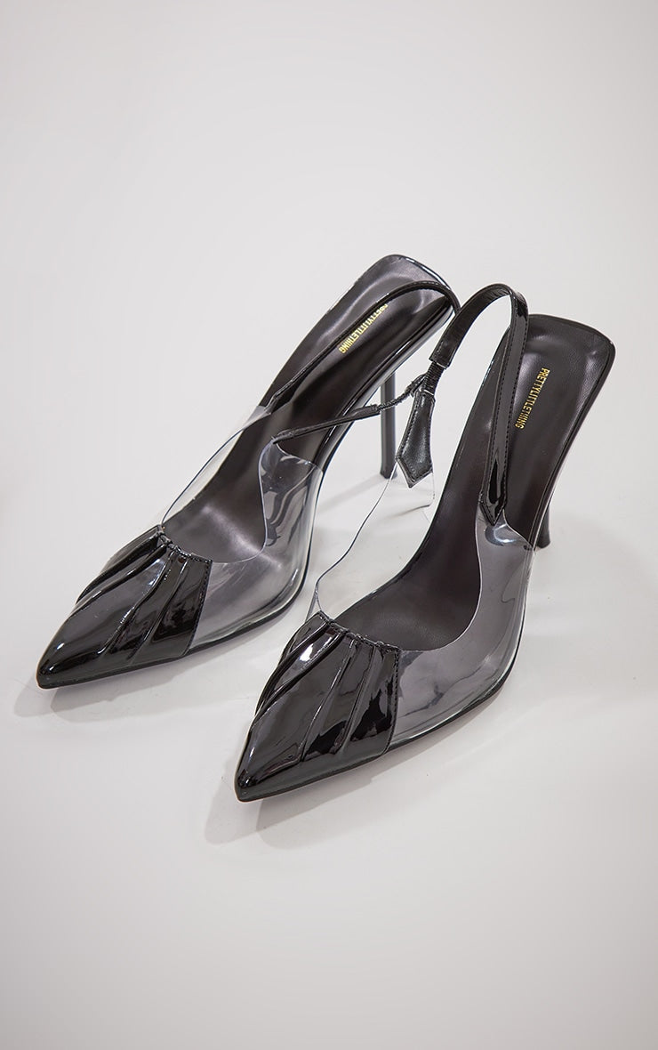 Black Capped Toe Sling Back Heeled Courts