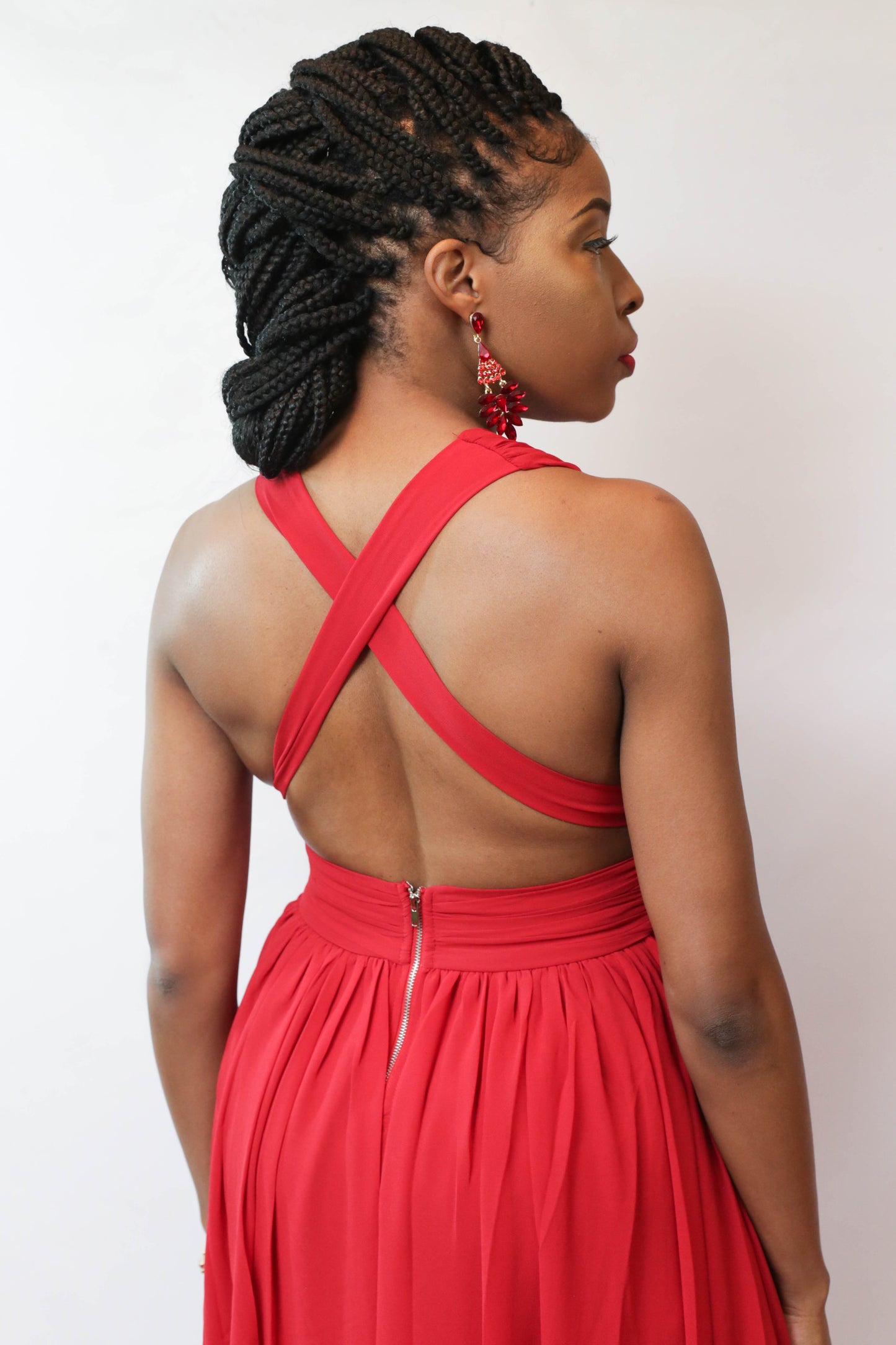 Red Halter Midi Dress