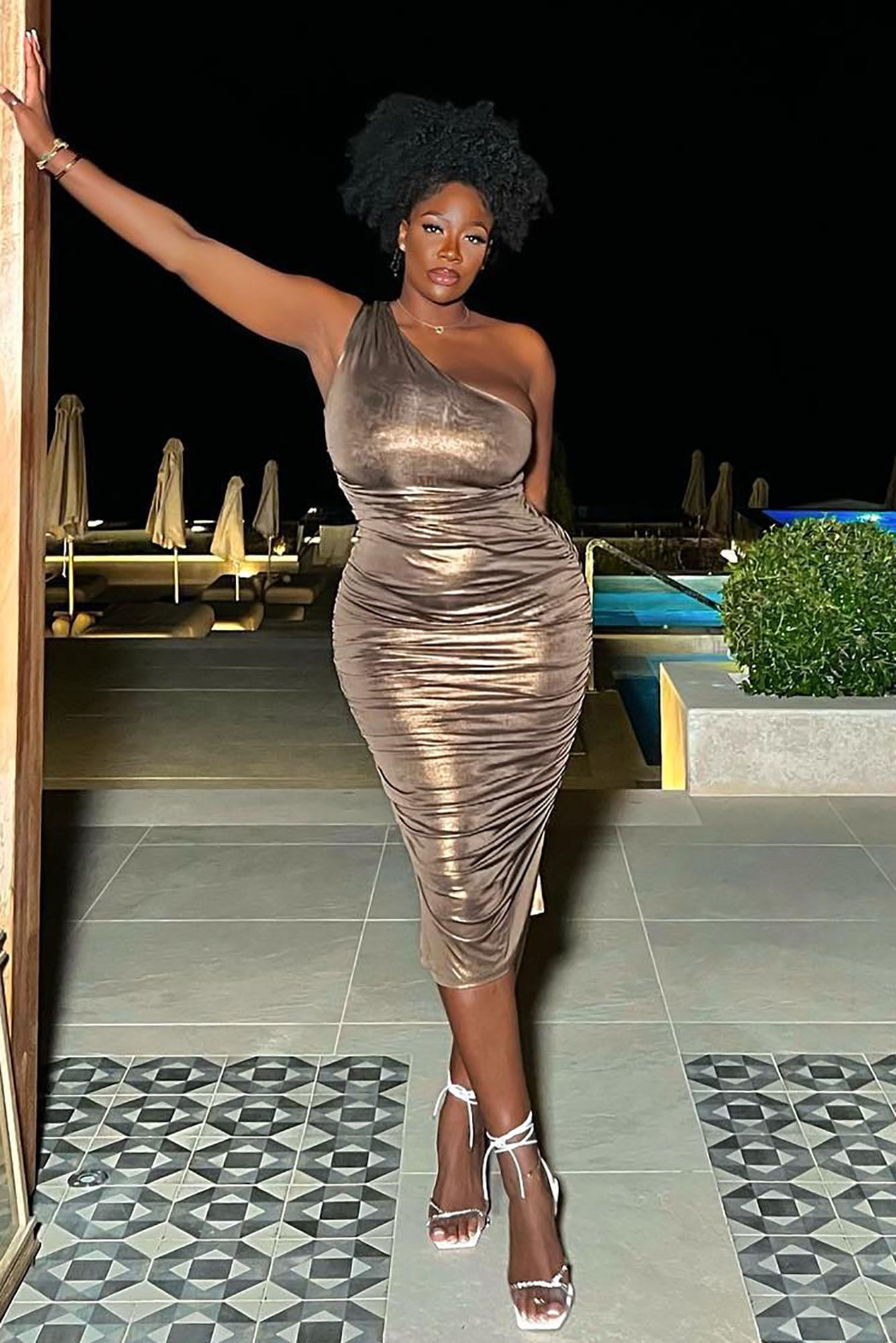 Kaelynn Metallic Midi Dress - Bronze