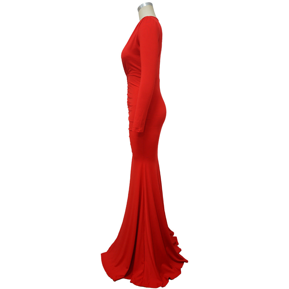 Women Solid Color Sexy V neck Split Sheath Maxi Dress