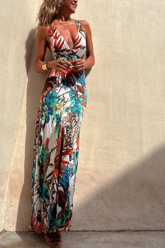 Sexy Printed Sling Holiday Dress Women Dress