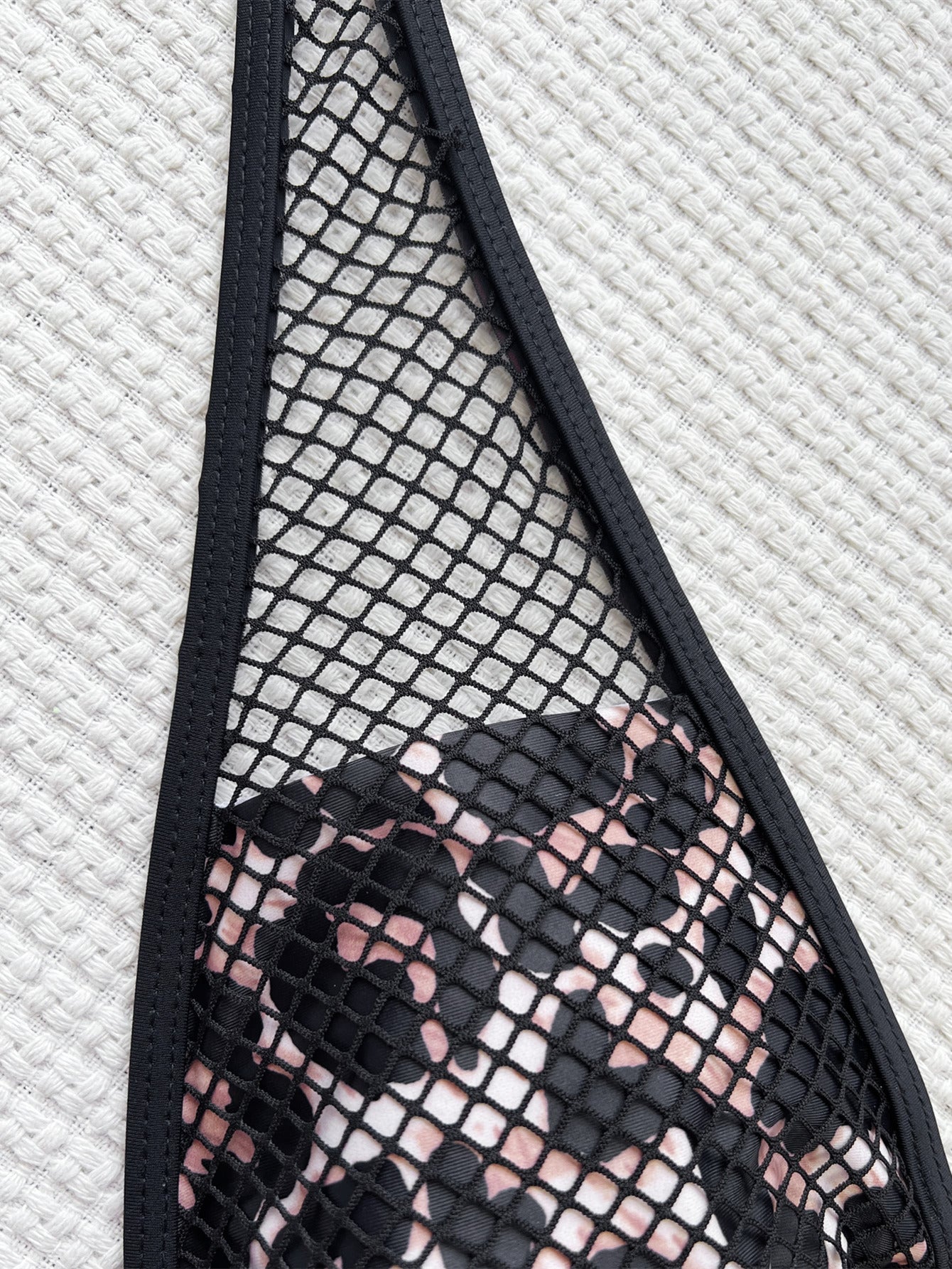 Double Stitching Halter Strap Leopard Print Mesh Bikini Swimsuits