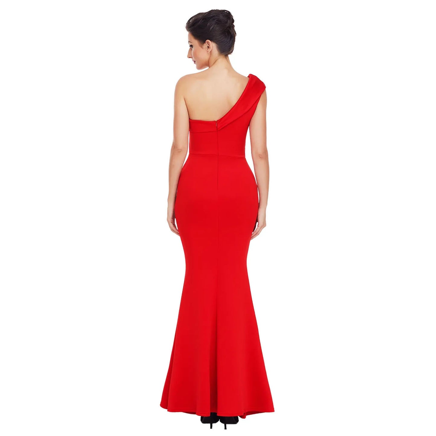 Women Clothing Sloping Shoulder Backless Solid Color Evening Dress