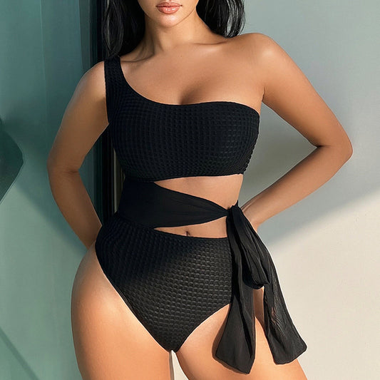 Solid Color Sexy off Shoulder One Piece Swimsuit Women Beach Bikini Spring Swimsuit
