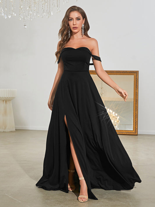 Black Strapless Long Type Split Dress Oversized Sleeveless Gown