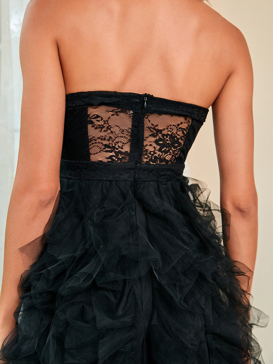 Spring Summer Lace Mesh Tube Top Sexy Evening Dress
