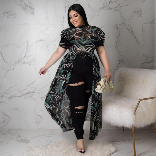 Plus Size Cutout High Low Dress Top