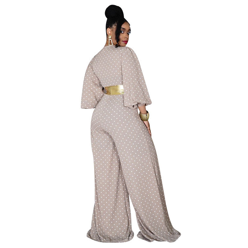 Plus Size V Neck Women Loose Wide Leg Jumpsuit