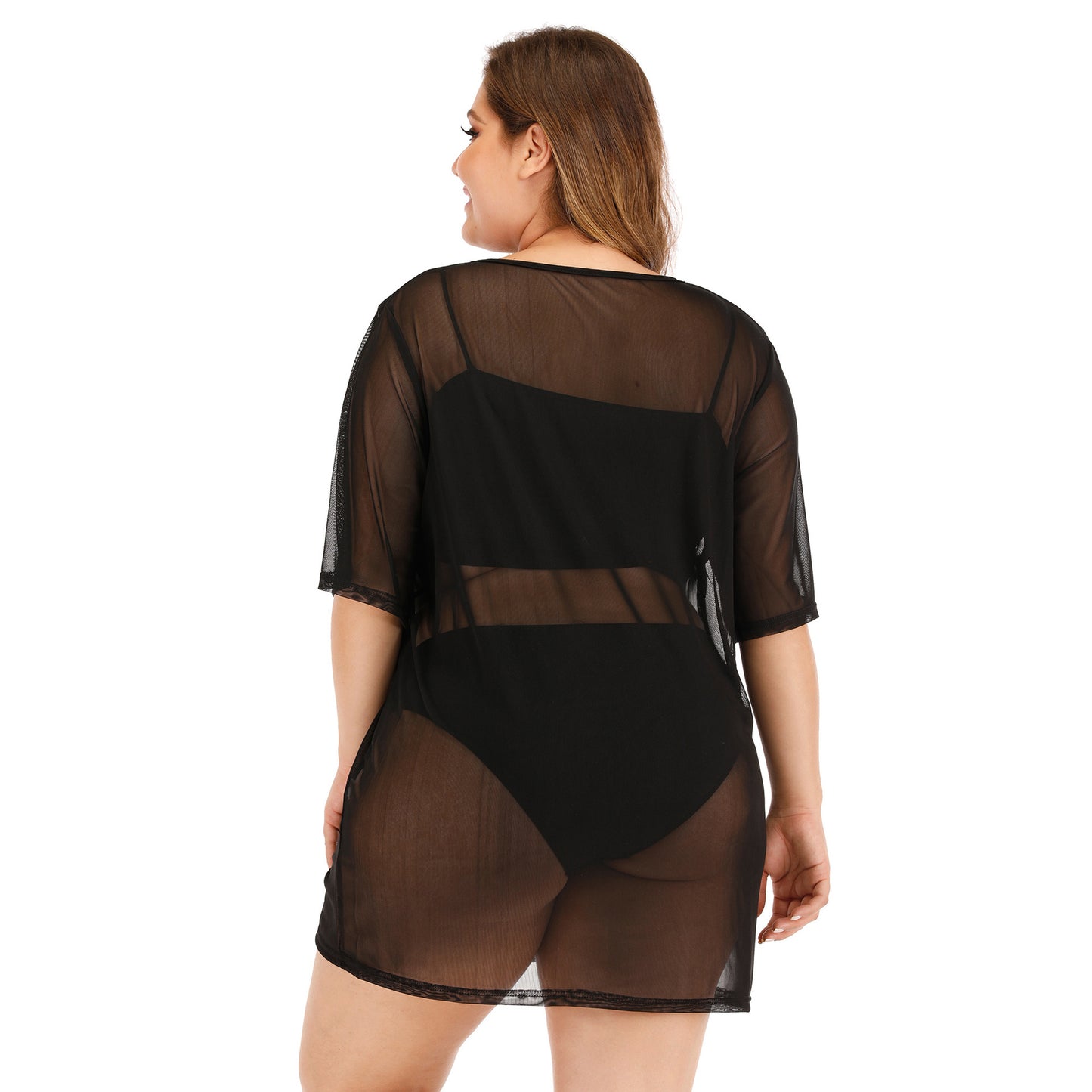 Plus Size Women Clothes Sexy Sheer Mesh Beach Dress Beach Cover Up Dress