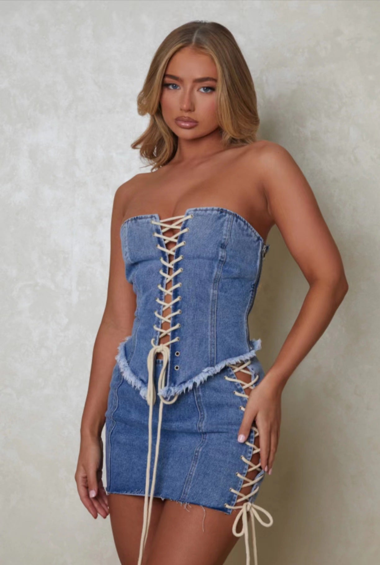 Spring Summer Popular Retro Cross Strap Adjustable Washed Denim Tube Top