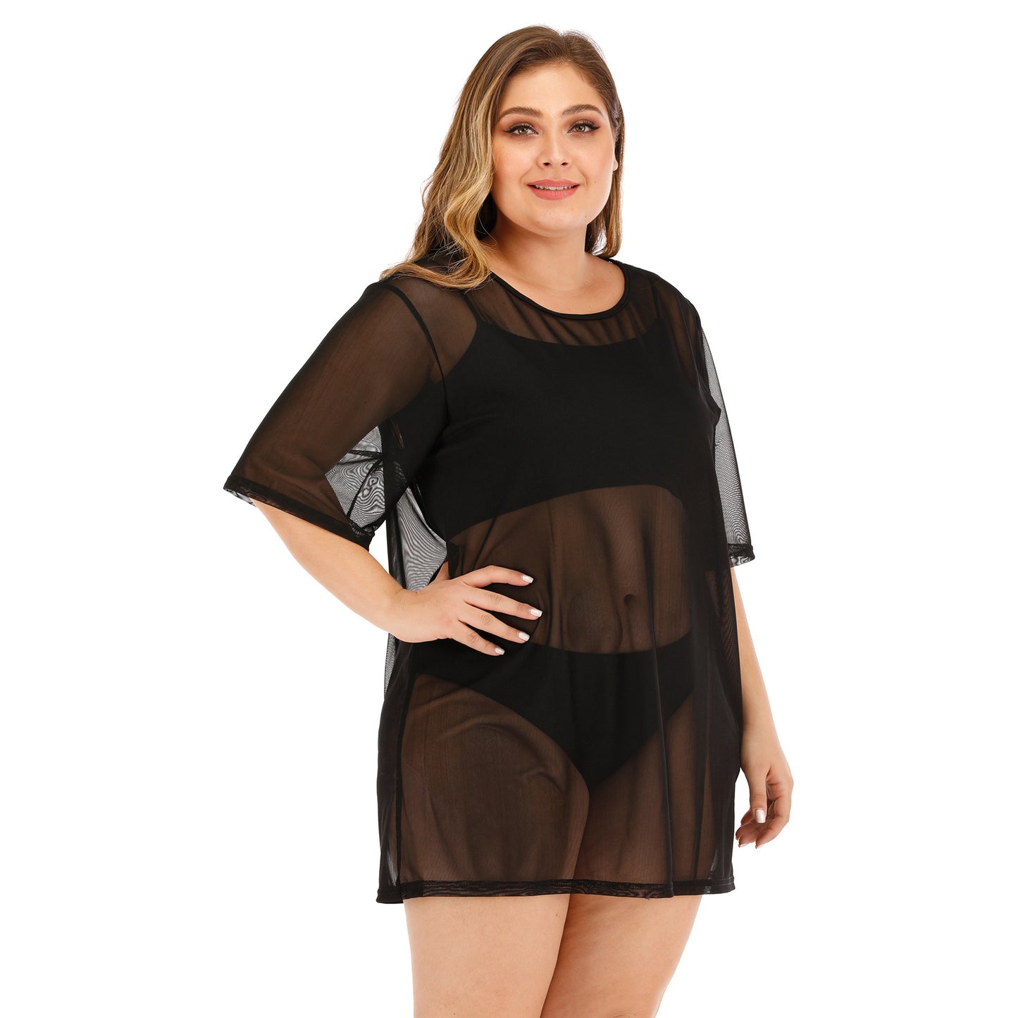 Plus Size Women Clothes Sexy Sheer Mesh Beach Dress Beach Cover Up Dress