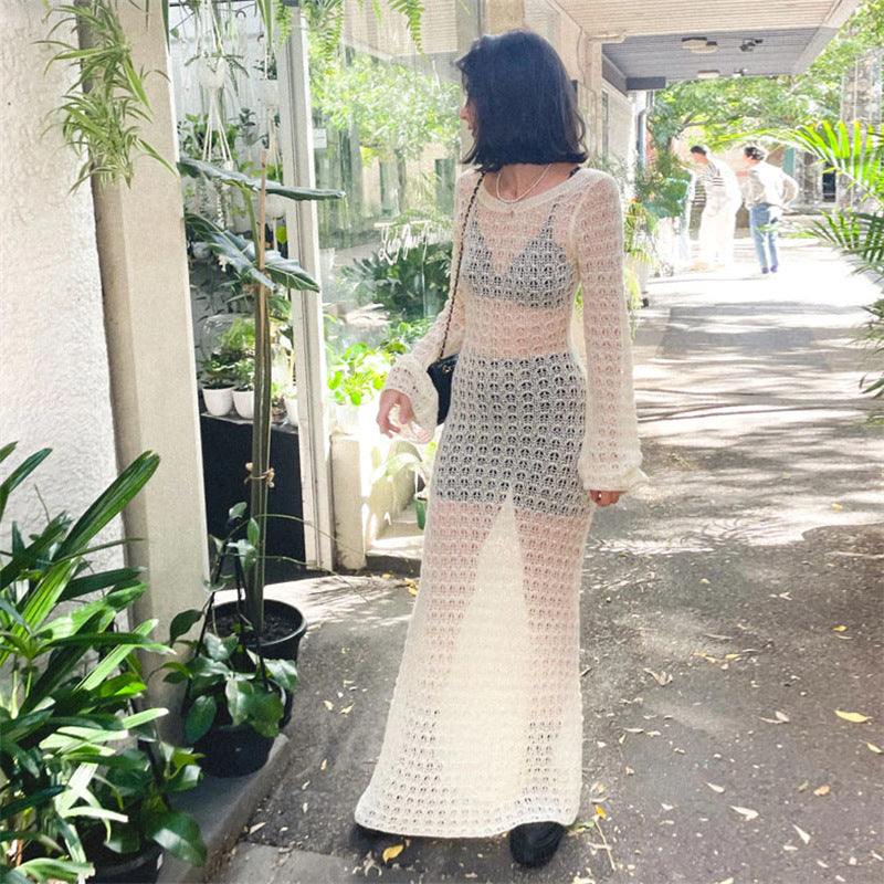 Sexy Backless Knitted See through Fishnet Summer Dress