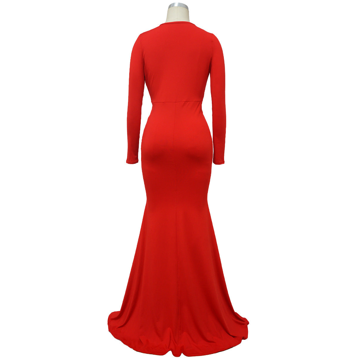 Women Solid Color Sexy V neck Split Sheath Maxi Dress