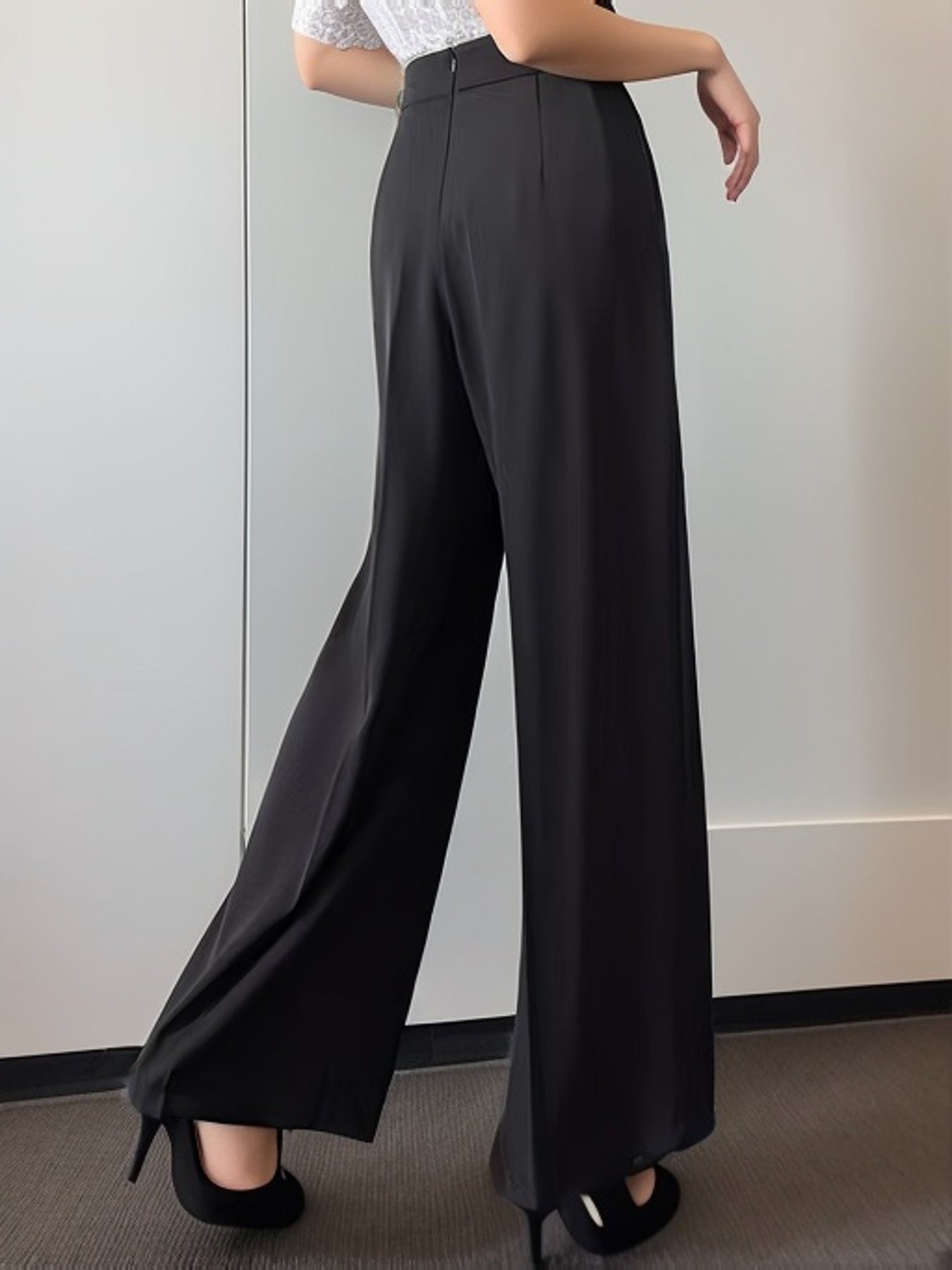 Solid Color High Waist Drooping Casual Wide Leg Pants