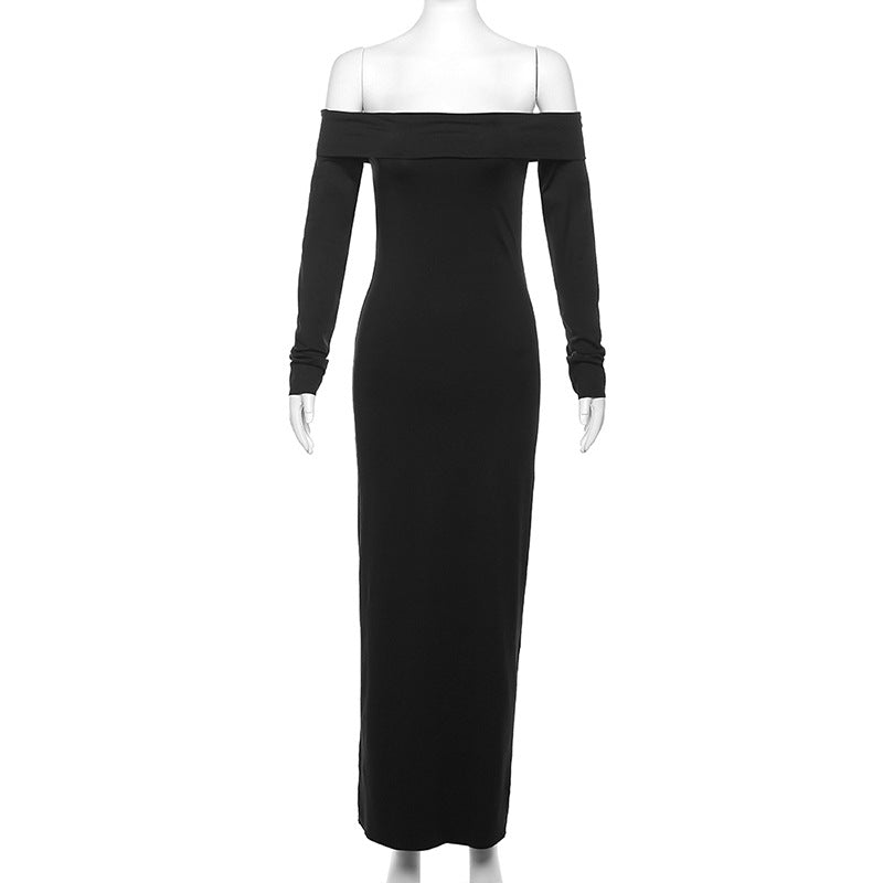 Sexy off Neck Backless Long Sleeves Slim Fit Maxi Dress