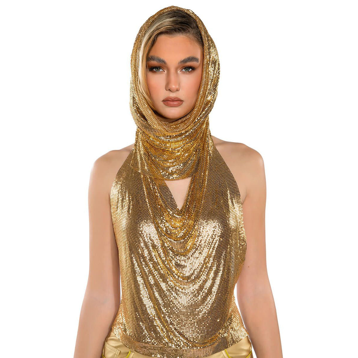 Sequin Sling Headscarf Sweet Spicy Sequined Crop Halter Top