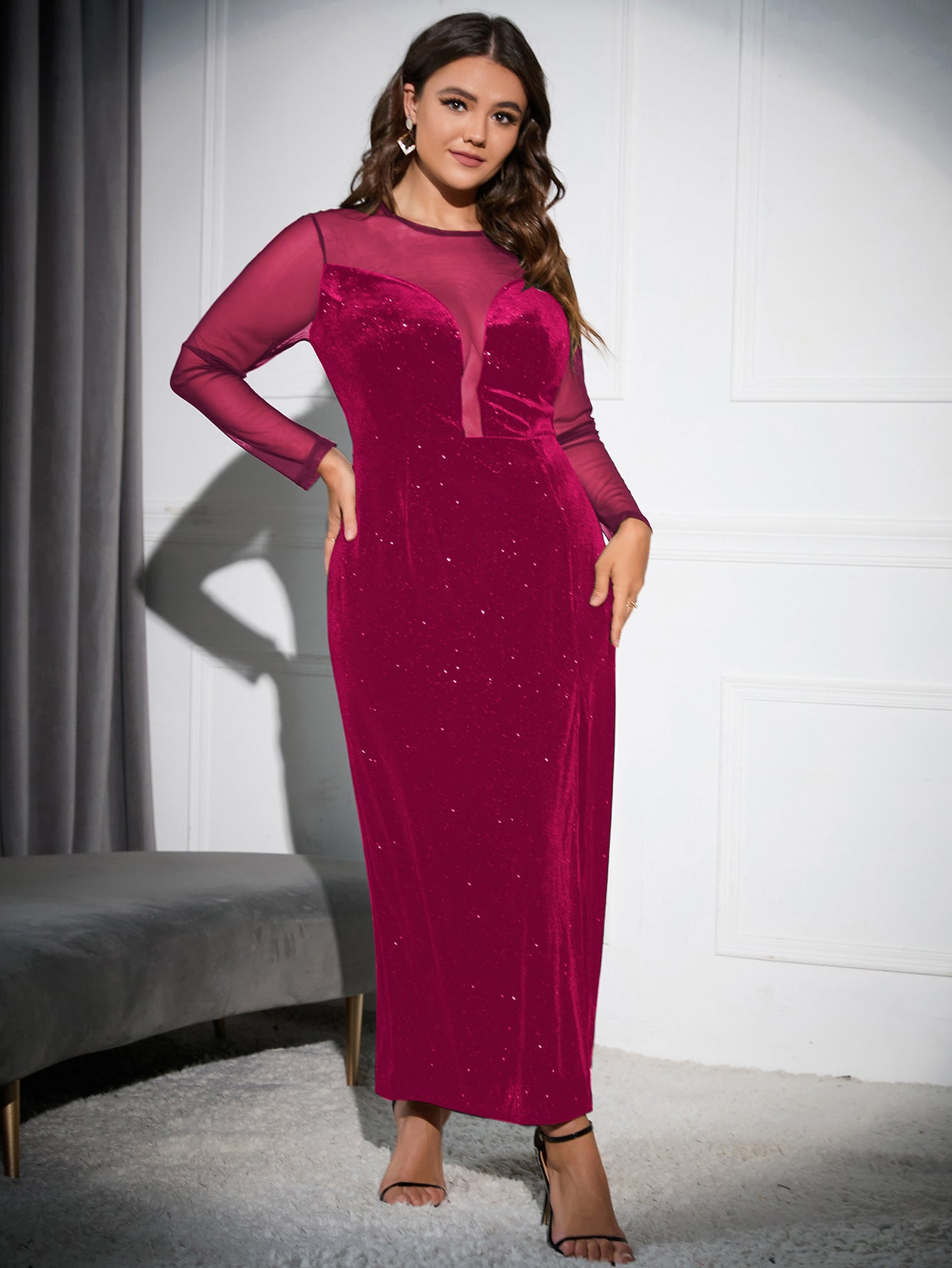 Velvet Sexy High Split Cocktail Midi Dress