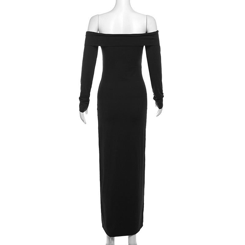 Sexy off Neck Backless Long Sleeves Slim Fit Maxi Dress