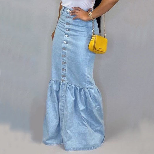 Elastic Denim Skirt Long Skirt Fishtail Skirt