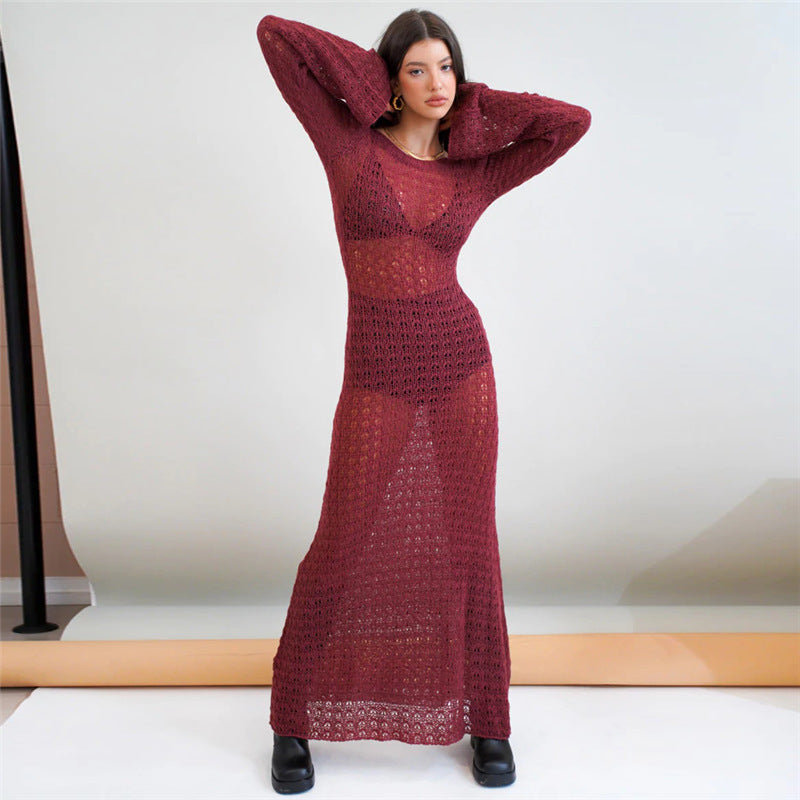 Sexy Backless Knitted See through Fishnet Summer Dress