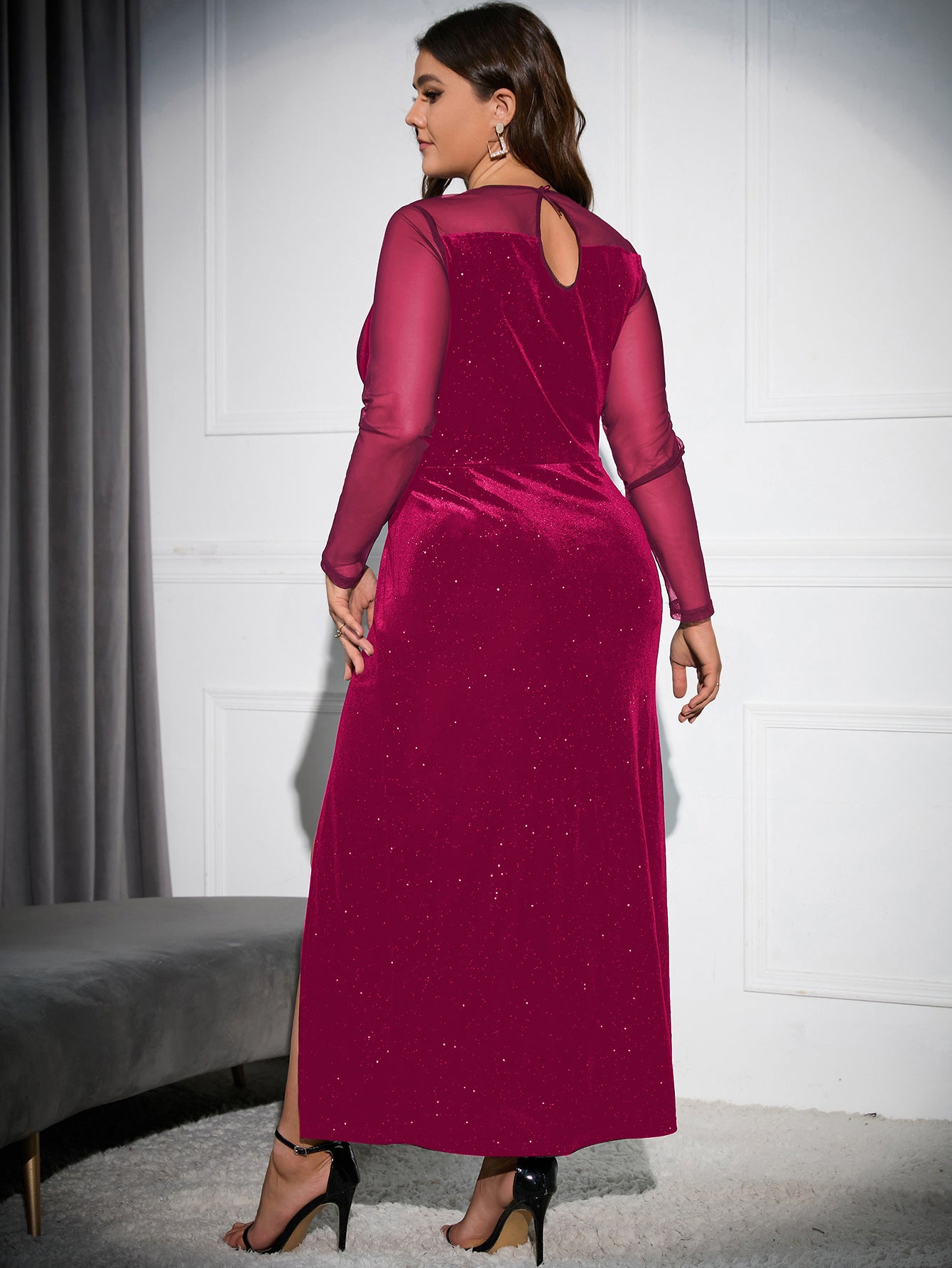 Velvet Sexy High Split Cocktail Midi Dress