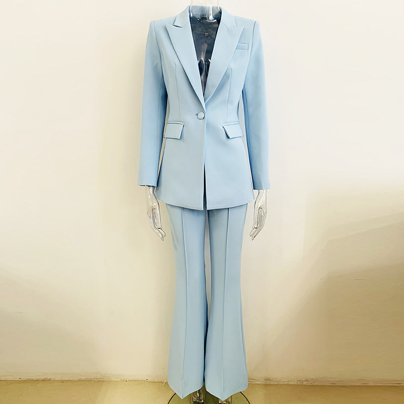 Women Star Business Wear One Button Cloth Cover Mid Length Suit Bell Bottom Pants Suit Two Piece Suit