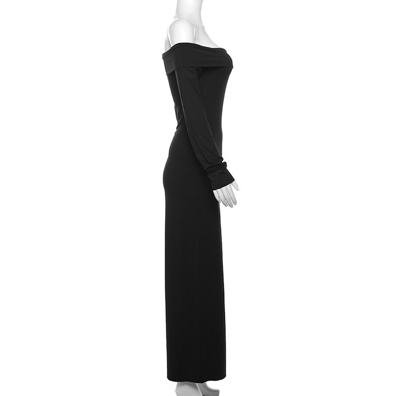 Sexy off Neck Backless Long Sleeves Slim Fit Maxi Dress