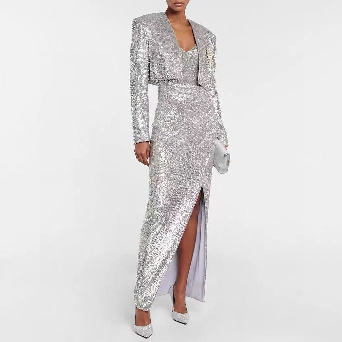 Sequin Split Two Piece Sling Dress Set