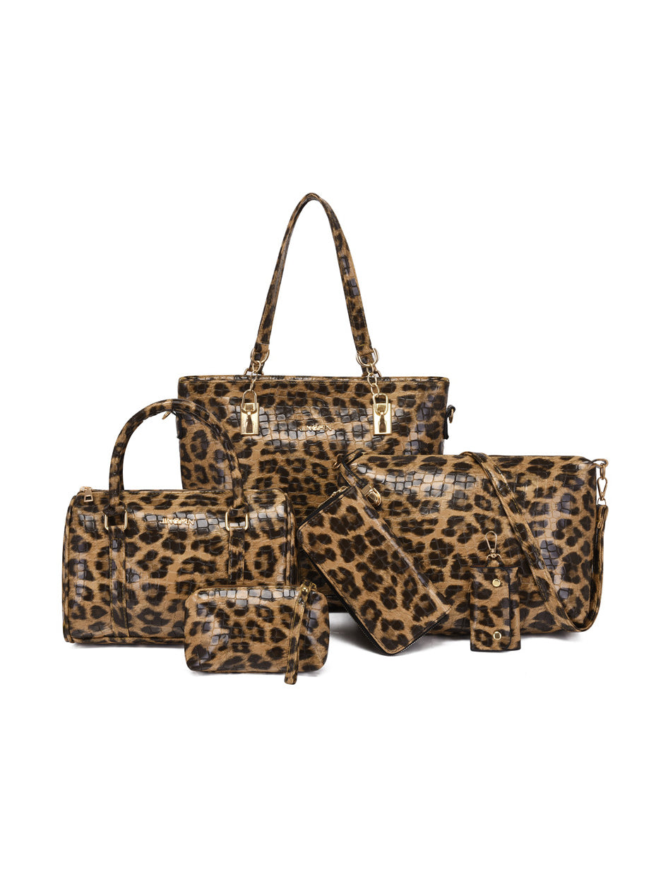 Vintage Leopard Travel Shoulder Bag Handbag Set