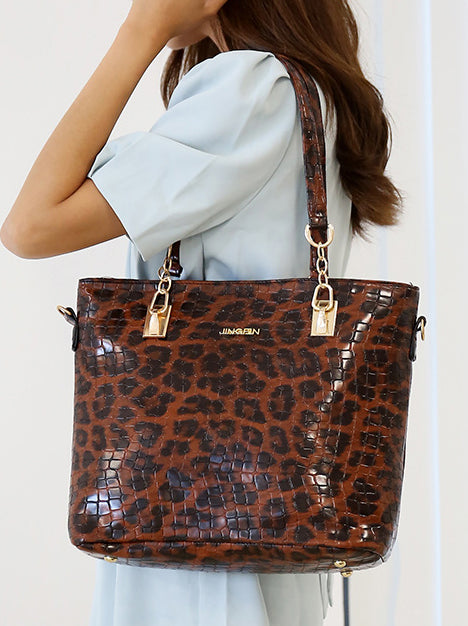 Vintage Leopard Travel Shoulder Bag Handbag Set