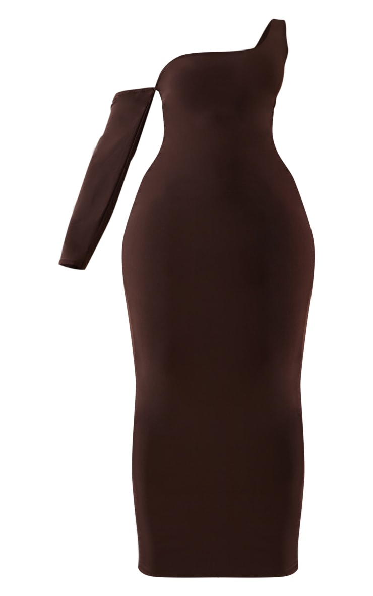 Shape Chocolate Brown Slinky One Shoulder Strap Maxi Dress