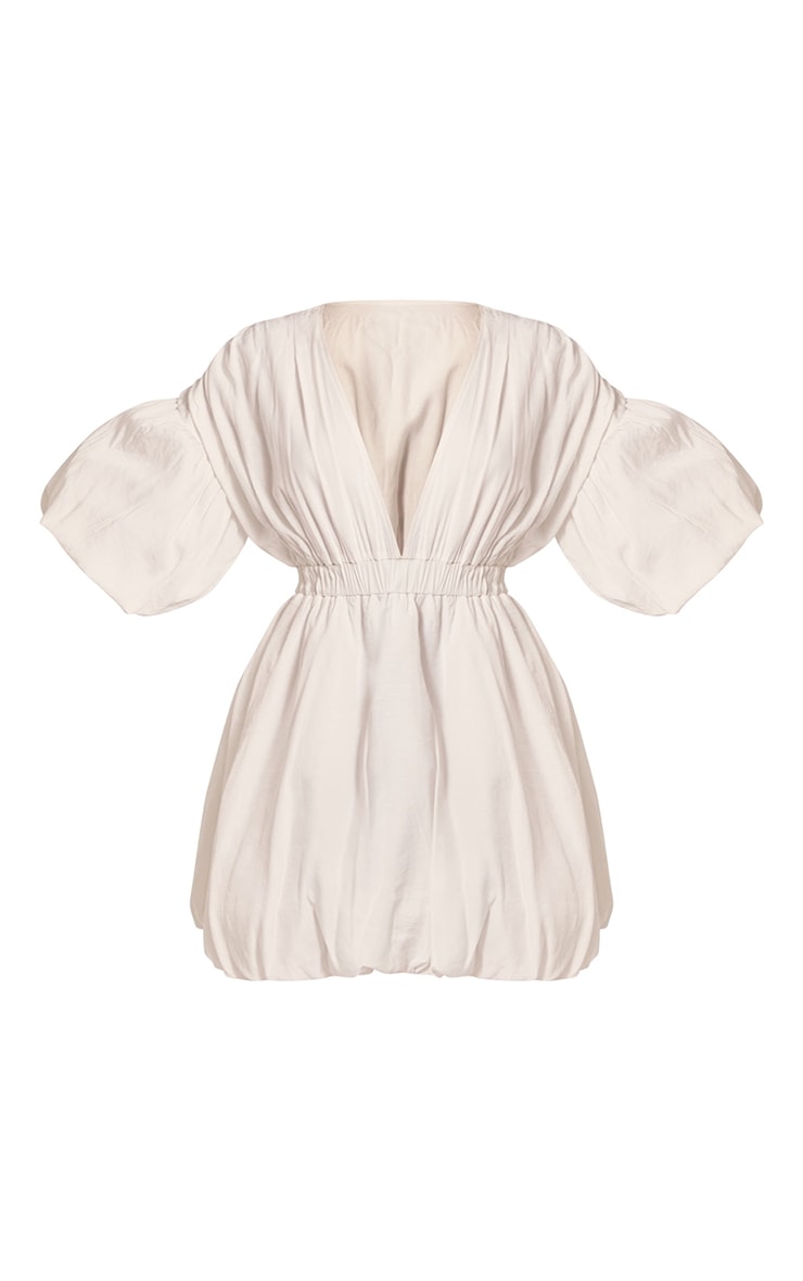 White Puff Sleeve Puffball Hem Shift Dress