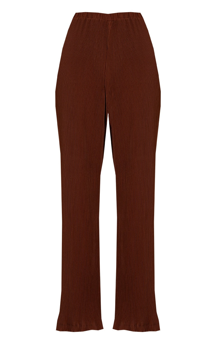 Light Grey Plisse High Waisted Wide Leg Pants