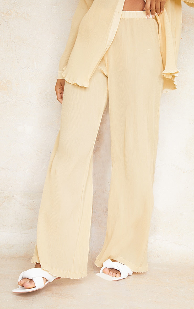 Light Grey Plisse High Waisted Wide Leg Pants
