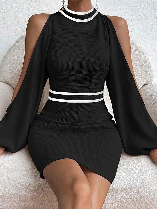 Women's Cold Shoulder Knit Mini Sweater Dress
