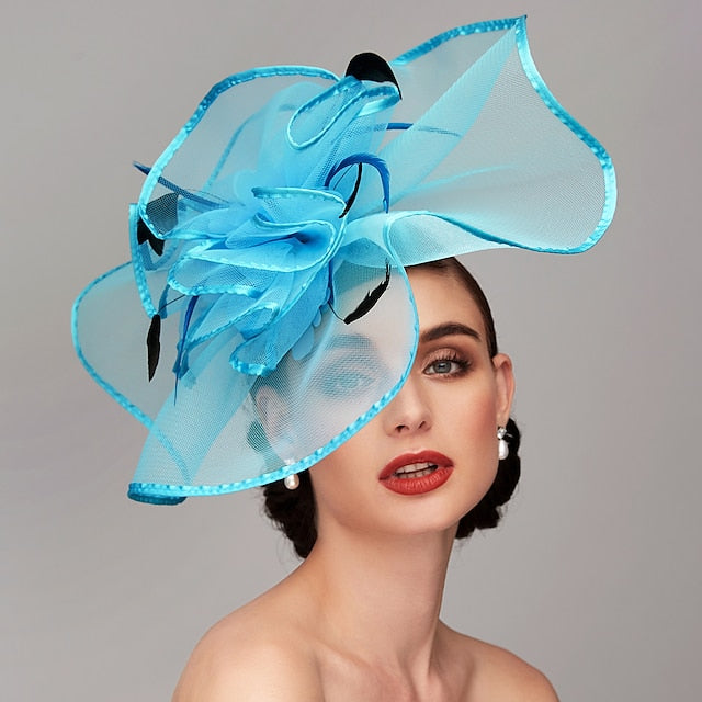 Elegant & Luxurious Feather Linen Rayon Kentucky Derby Ladies Day Hat