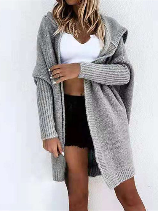 Oversize Cardigan Sweater Hooded Ribbed Knit