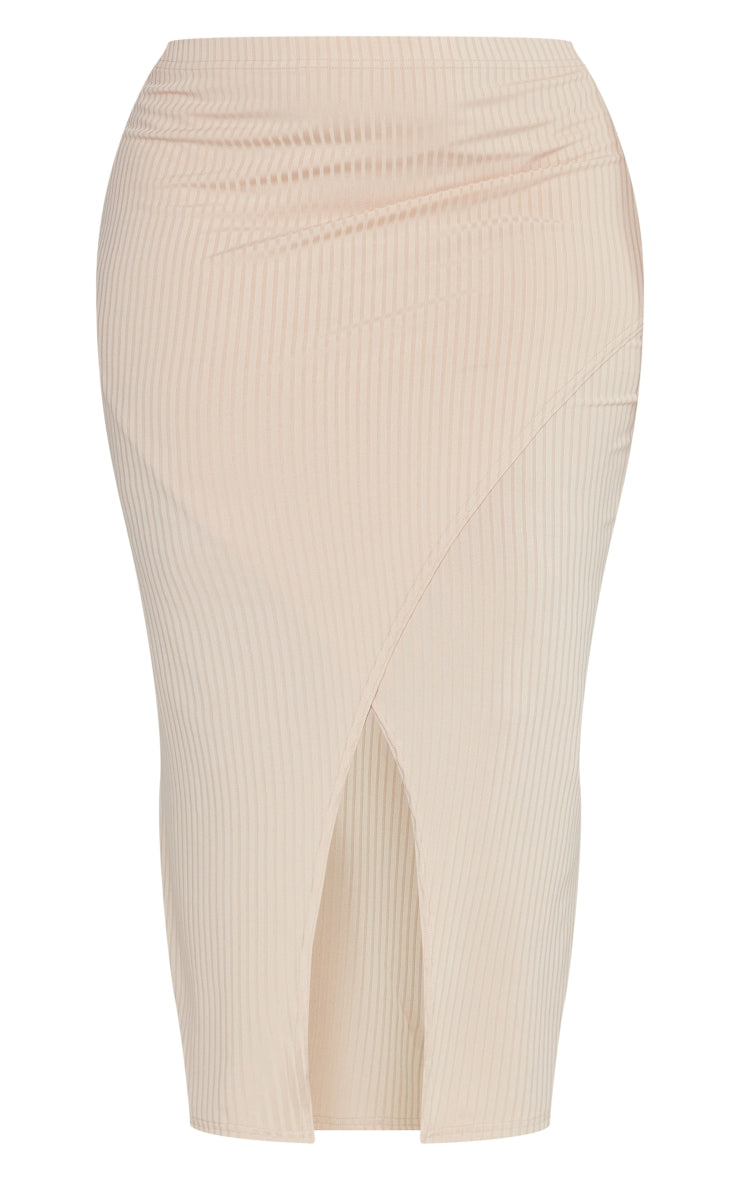 Plus Oatmeal Rib Asymmetric Wrap Midi Skirt