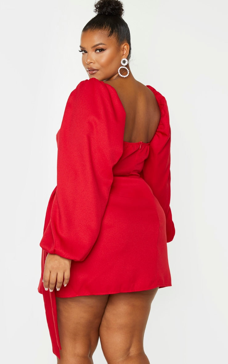 Plus Red Ruched Cut Out Bodycon Dress