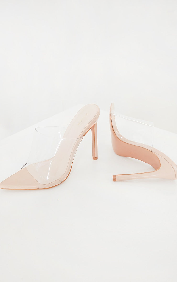 Nude Clear Strap Pu Point Toe High Heels